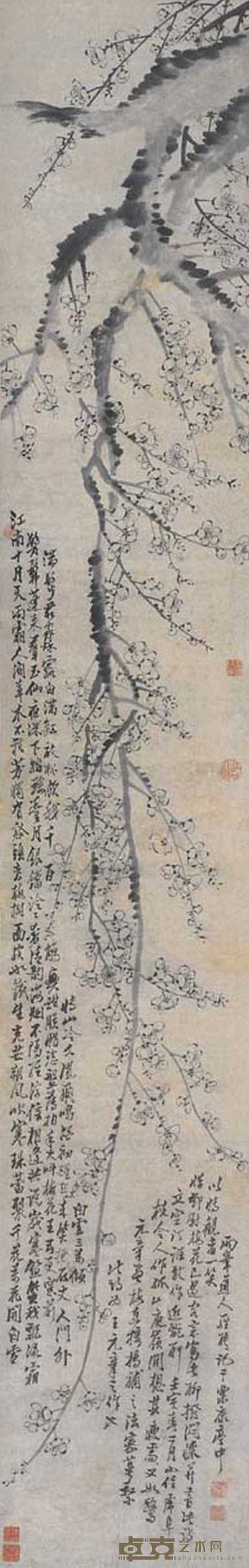 罗聘(款) 墨梅 镜心 164×26cm